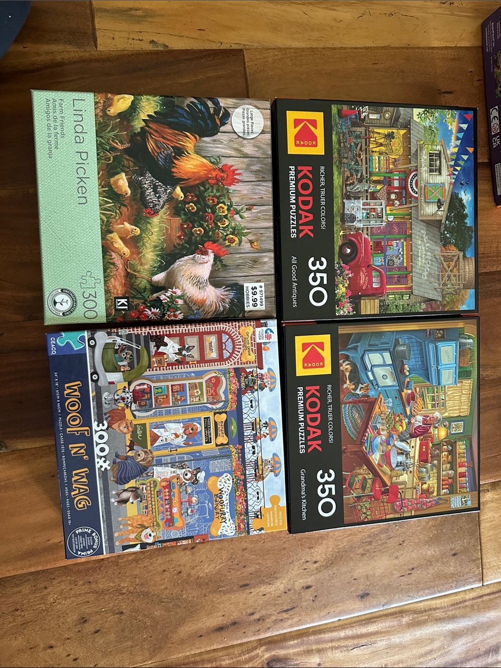 Set of 4 Colorful Jigsaw Puzzles (Kodak + Assorted)